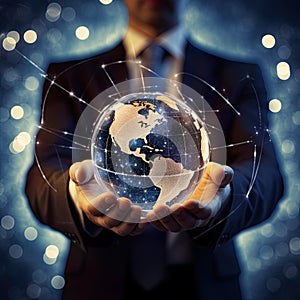 glass globe with an Earth map, symbolizing the intersection of business and environmental stewardship.