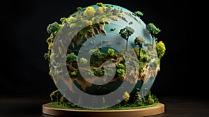 Glass globe with forest inside. Green planet, environmental conservation concept