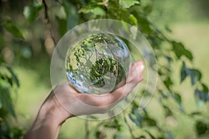 Glass globe in the hand