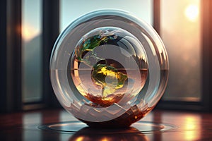 Glass globe with map of the world. generative ai
