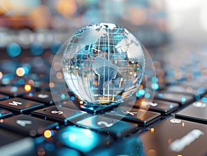 Glass Globe on Computer Keyboard