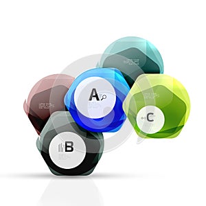 Glass glossy shiny hexagon web elements