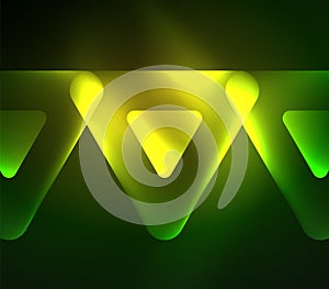 Glass glowing bright triangles on dark space design abstract background
