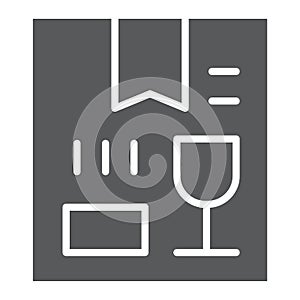 Glass glyph icon, cargo and package, fragile sign, vector graphics, a solid pattern on a white background.