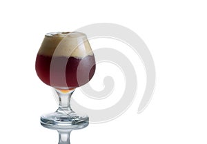 Glass Goblet filled with fresh Dark Beer on White