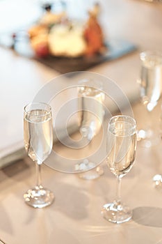 Glass goblets with champagne. wedding ceremony, new year