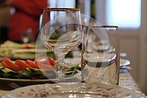 glass goblets on the festive table