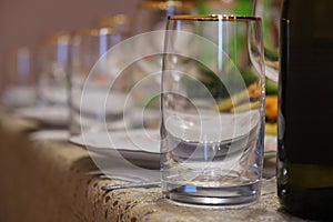 glass goblets on the festive table