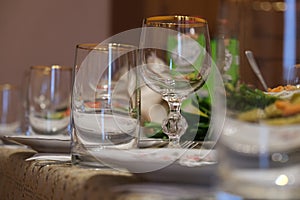 glass goblets on the festive table