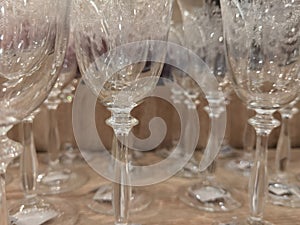 Glass goblets with pattern in a row