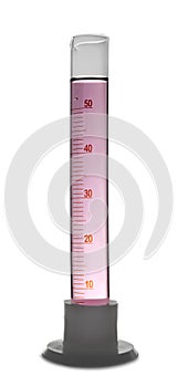 Glass graduated cylinder with color liquid sample isolated. Laboratory analysis