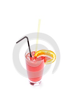 Glass of grapefruit juice isolated on white