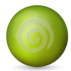 Glass green ball or precious pearl. Glossy realistic ball, 3D abstract vector illustration highlighted on a white