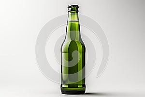 Glass green beer bottle, beer maker mockup.