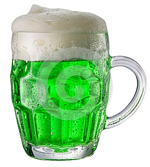 Glass of green beer isolated on a white background