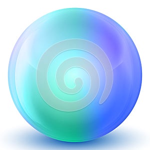 Glass green and blue ball or precious pearl. Glossy realistic ball, 3D abstract vector illustration highlighted on a