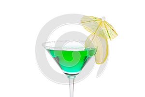 Glass of Green martini cocktail isolated