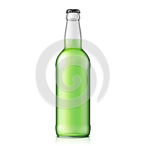 Glass Green Water Bottle. Carbonated Soft Drink. Mock Up Template. Illustration Isolated On White Background.