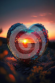 Glass Heart at Sunset Captivating Art Poster