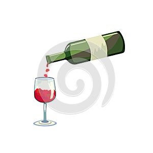 A glass of hearts and a green bottle on white isolated background, vector illustration for making prints on covers of sketch books