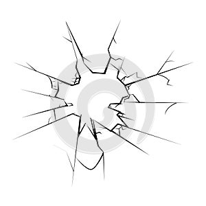 Glass hole cracks broken isolated vector illustration