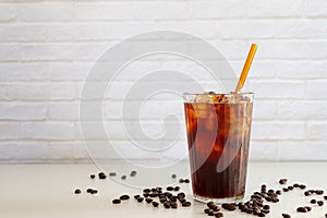 A glass of homemade cold cold brew coffee