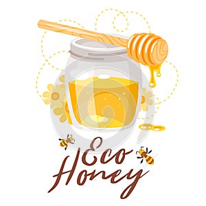 Glass honey jar. Eco organic