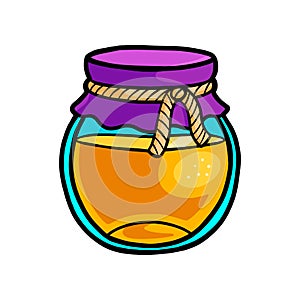 Glass honey jar with textile part with cotton rope