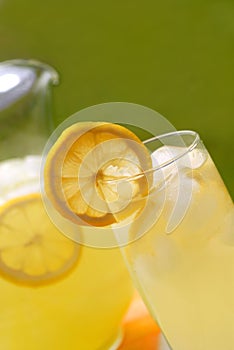 A glass of ice cold lemonade