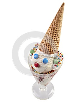 Glass of ice cream with clown face