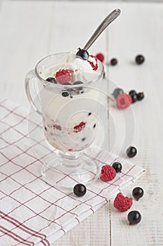 Glass with ice cream and fresh berry