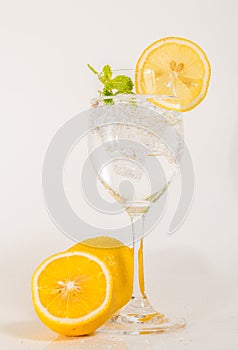 Glass of ice lemon soda drink