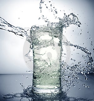 Glass with ice and liquid splash