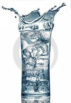 Glass with ice and liquid splash