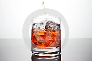 Glass with ice and liquor splash
