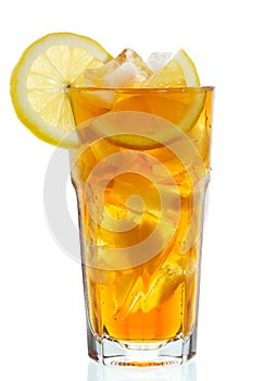 Glass of ice tea with lemon