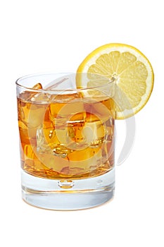 Glass of ice tea with lemon