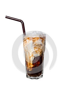 A glass of iced coffee and milk isolated on white background with clipping path