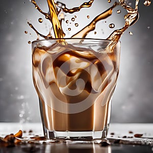 A glass of iced coffee with milk swirling into it, creating an elegant pattern1