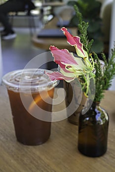 Glass of iced drink on the table