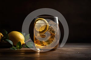 Glass Of Iced Green Tea With A Lemon Twist. Generative AI