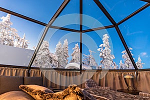 Glass igloo in Lapland near Sirkka, Finland photo