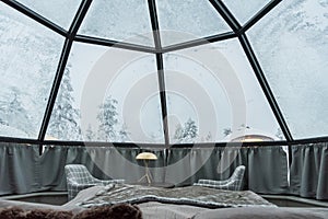 Glass igloo in Lapland near Sirkka, Finland