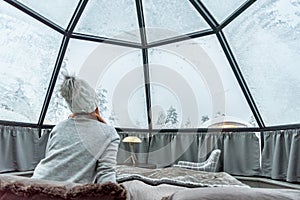 Glass igloo in Lapland near Sirkka, Finland