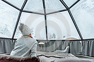 Glass igloo in Lapland near Sirkka, Finland photo