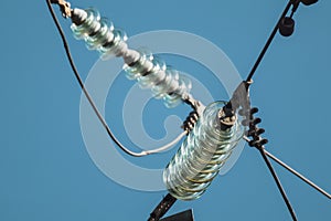 Glass insulators on high voltage electric line