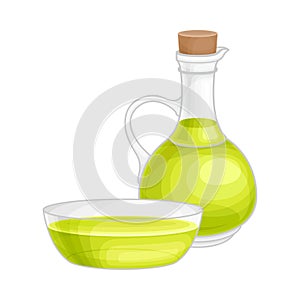 Glass Jar and Bowl with Hemp Oil as Organic Cosmetic Product Vector Illustration
