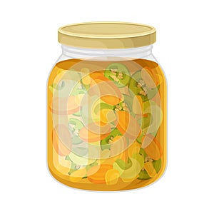 Glass Jar with Brined Vegetable Salad Vector Illustration