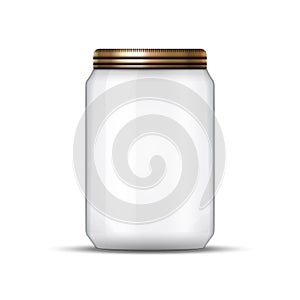 Glass Jar for canning and conservation. Vector empty jar design template with cover or lid.