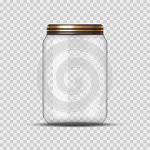 Glass Jar for canning and conservation. Vector empty jar design template with cover or lid on transparent